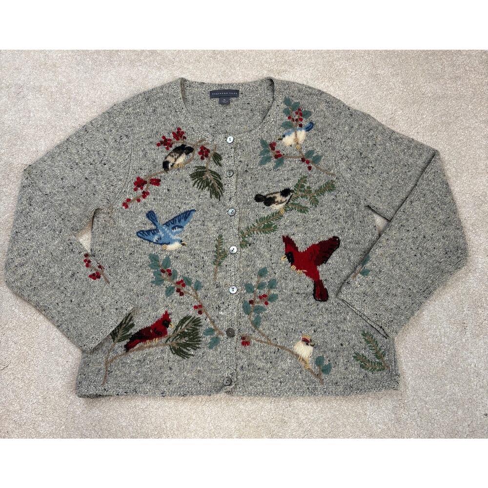 Northern Isles Vintage Wool Blend Embroidered Bird Cardigan Size XL